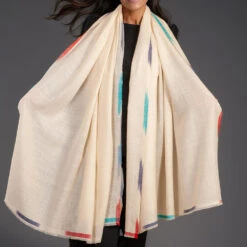 Ikat Edged Cream Pashmina Cashmere Shawl -Elegant Scarf Store cream ikat cashmere shawl 2 804b212b 87cb 4b2c b26f 822035edd98d