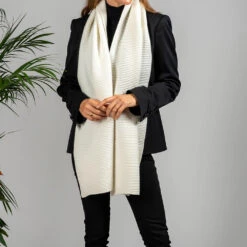 Superluxe Vanilla Cream Italian Cashmere Scarf -Elegant Scarf Store cream rib knit cashmere scarf 1 d5eb0eda df43 4609 bb72 9f14e51f87a9