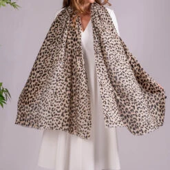 Dappled Leopard Print Cashmere And Silk Scarf -Elegant Scarf Store dappled leopard print cashmere scarf 1