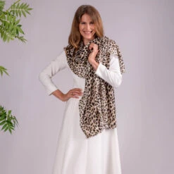 Dappled Leopard Print Cashmere And Silk Scarf -Elegant Scarf Store dappled leopard print cashmere scarf 2