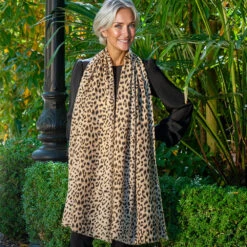 Dappled Leopard Print Cashmere And Silk Scarf -Elegant Scarf Store dappled leopard print cashmere wrap 2