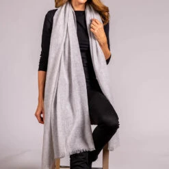 Dove Grey Gossamer Cashmere Shawl -Elegant Scarf Store dove grey gossamer cashmere shawl 1