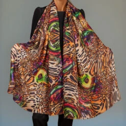 Echoes Of The Wild - Jungle Mirage Cashmere And Silk Wrap -Elegant Scarf Store echoes wild leopard peacock 1