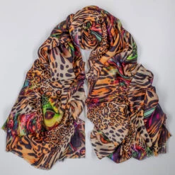 Echoes Of The Wild - Jungle Mirage Cashmere And Silk Wrap -Elegant Scarf Store echoes wild leopard peacock 5