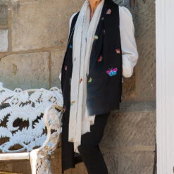 Hand Embroidered Pashmina Shawl - Butterflies -Elegant Scarf Store embroidered cashmere shawl 1