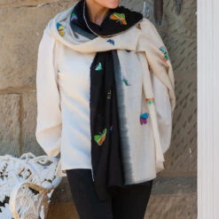 Hand Embroidered Pashmina Shawl - Butterflies