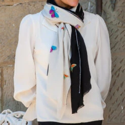 Hand Embroidered Pashmina Shawl - Butterflies -Elegant Scarf Store embroidered cashmere shawl 4