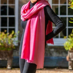 Pretty Flamingo Shaded Pink Cashmere And Silk Wrap -Elegant Scarf Store flamingo cashmere wrap 2
