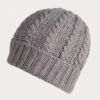 Dove Grey Plaited Italian Cashmere Beanie -Elegant Scarf Store grey cable knit cashmere beanie 1