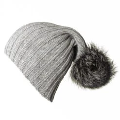 Grey Cashmere Fur Pom Pom Hat -Elegant Scarf Store grey cashmere beanie fur pom pom 4 L