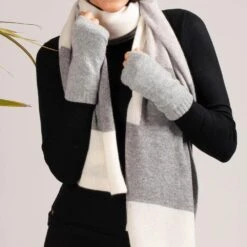 Ladies Grey Cashmere Mittens -Elegant Scarf Store grey cashmere mittens model