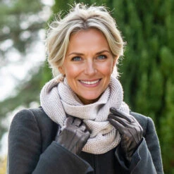 Superluxe Silver Grey Italian Cashmere Double Snood -Elegant Scarf Store grey cashmere snood 2