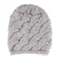 Grey Chunky Cable Knit Cashmere Beanie -Elegant Scarf Store grey chunky knit cashmere beanie 2