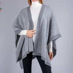 Grey And Ivory Reversible Wool And Cashmere Cape