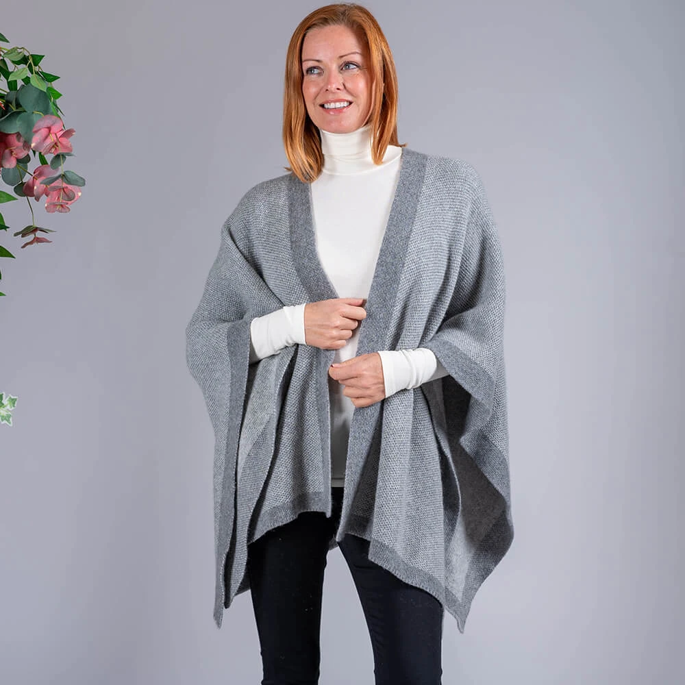 Grey And Ivory Reversible Wool And Cashmere Cape 6 Grey And Ivory Reversible Wool And Cashmere Cape - Image 4