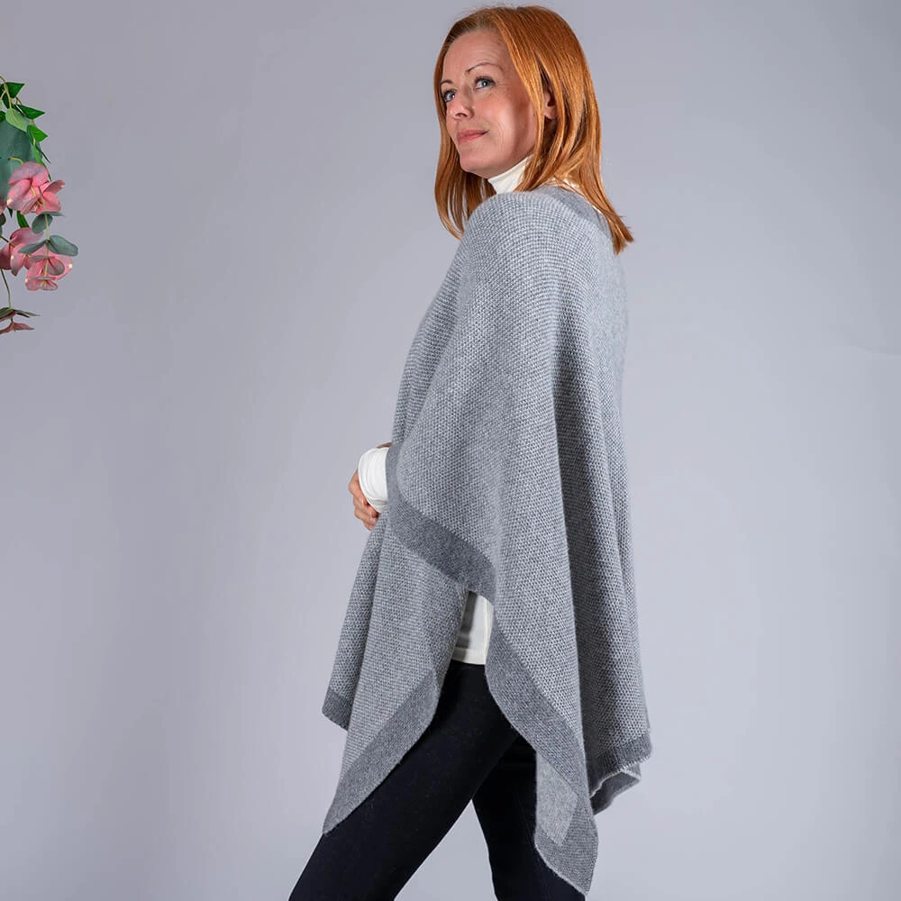 Grey And Ivory Reversible Wool And Cashmere Cape 7 Grey And Ivory Reversible Wool And Cashmere Cape - Image 5