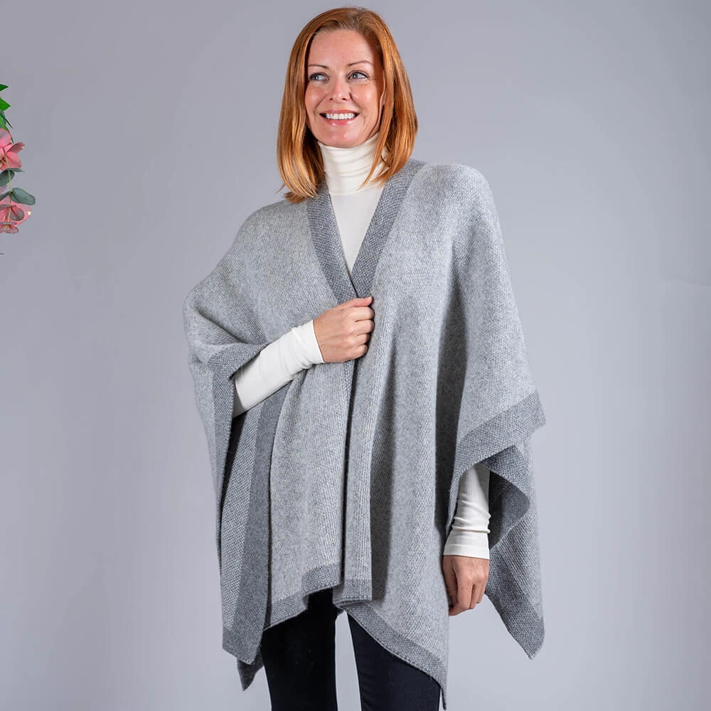 Grey And Ivory Reversible Wool And Cashmere Cape 4 Grey And Ivory Reversible Wool And Cashmere Cape - Image 2