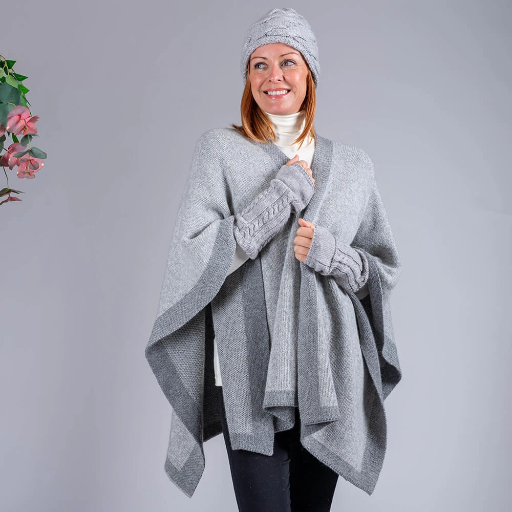 Grey And Ivory Reversible Wool And Cashmere Cape 5 Grey And Ivory Reversible Wool And Cashmere Cape - Image 3