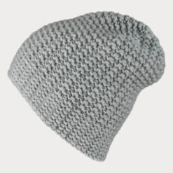 Light Grey Panocchia Cashmere Beanie Hat -Elegant Scarf Store grey crinkle knit cashmere beanie 3