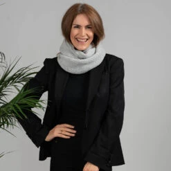 Superluxe Silver Grey Italian Cashmere Double Snood -Elegant Scarf Store grey rib knit cashmere snood 2 4f04b218 1f71 410d 8690 3f4af6e45235