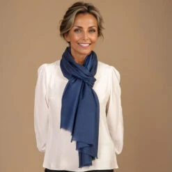 Indigo Blue Cashmere And Silk Wrap -Elegant Scarf Store indigo blue cashmere silk wrap 1