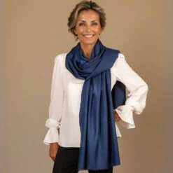 Indigo Blue Cashmere And Silk Wrap -Elegant Scarf Store indigo blue cashmere silk wrap 3