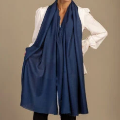 Indigo Blue Cashmere And Silk Wrap -Elegant Scarf Store indigo blue cashmere silk wrap 4