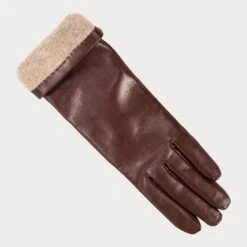 Ladies Chocolate Brown Cashmere Lined Leather Gloves -Elegant Scarf Store ladies brown cashmere lined leather gloves 3
