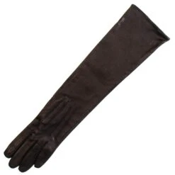 Long Black Leather Gloves - Silk Lined -Elegant Scarf Store ladies elbow length black learher gloves 2 L