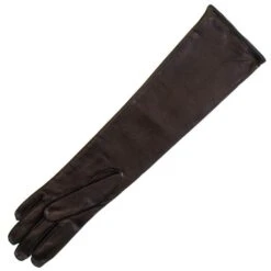 Long Black Leather Gloves - Silk Lined -Elegant Scarf Store ladies elbow length black learher gloves 3 L