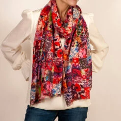 The Liberty ‘Archive Patchwork’ Trilogy - Patchwork Pinks Cashmere And Silk Wrap -Elegant Scarf Store liberty pink patchwork print cashmere silk wrap 3