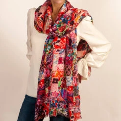 The Liberty ‘Archive Patchwork’ Trilogy - Patchwork Pinks Cashmere And Silk Wrap -Elegant Scarf Store liberty pink patchwork print cashmere silk wrap 4
