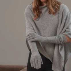 Long Grey Italian Cashmere Gloves -Elegant Scarf Store long cashmere gloves model
