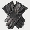 Black Leather Gloves With Zip Detail - Cashmere Lined