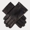 Men’s Black ‘Stitch Lines’ Cashmere Lined Leather Gloves -Elegant Scarf Store mens black leather gloves stitched 1