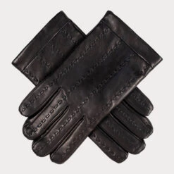 Elegant Scarf Store 32 Men’s Black ‘Stitch Lines’ Cashmere Lined Leather Gloves