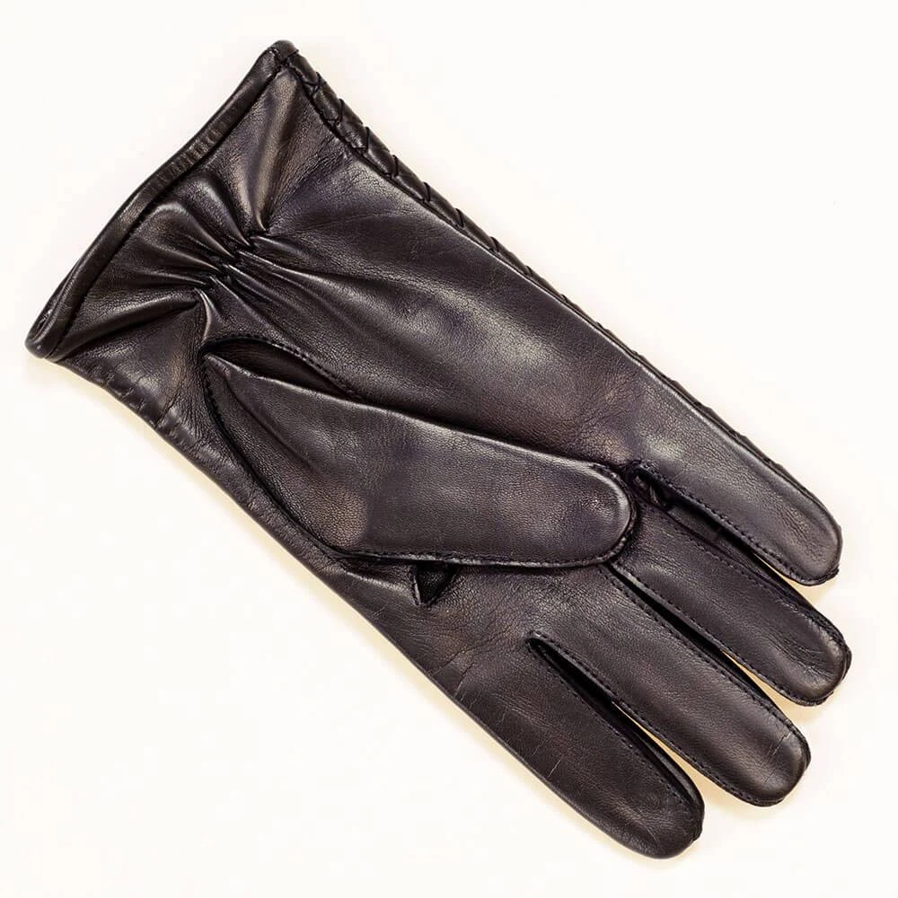 Men's Black Woven Leather Gloves 5 Men's Black Woven Leather Gloves - Image 3
