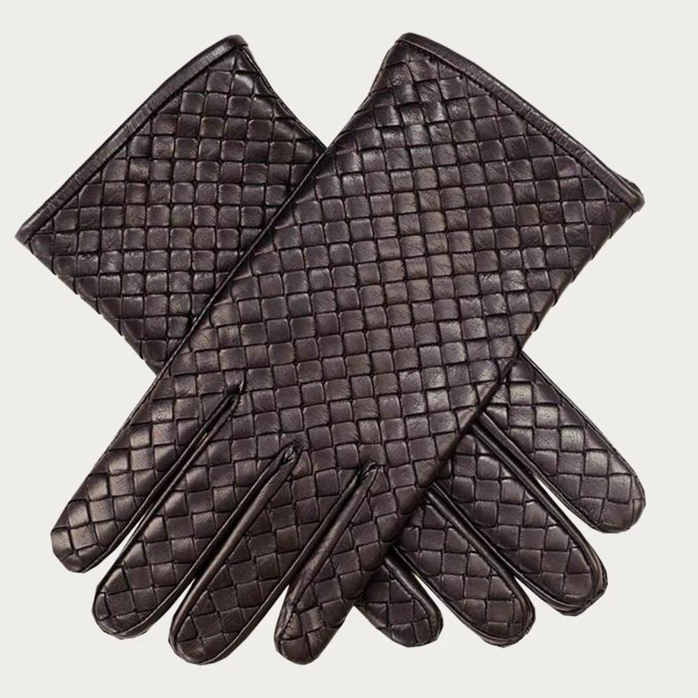 Men's Black Woven Leather Gloves 3 Men's Black Woven Leather Gloves