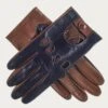 Navy And Tobacco Italian Leather Driving Gloves