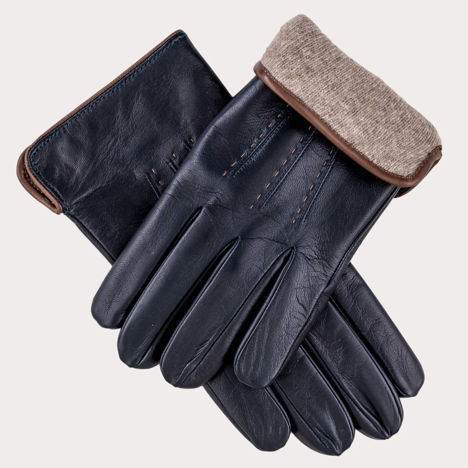Men's Navy And Tan Cashmere Lined Leather Gloves 4 Men's Navy And Tan Cashmere Lined Leather Gloves - Image 2