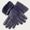 Men's Navy Rabbit Fur Lined Leather Gloves -Elegant Scarf Store mens navy fur lined leather gloves
