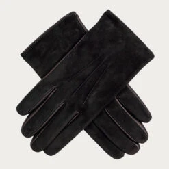 Elegant Scarf Store 34 Mens Black Suede And Leather Gloves - Silk Lined