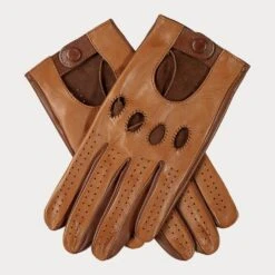 Elegant Scarf Store 30 Men’s Two Tone Brown Italian Leather Driving Gloves