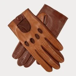 Elegant Scarf Store -Elegant Scarf Store mens two tone brown leather driving gloves 2