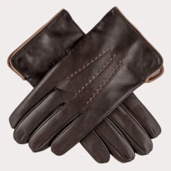 Elegant Scarf Store 22 Men’s Two Tone Brown Cashmere Lined Leather Gloves