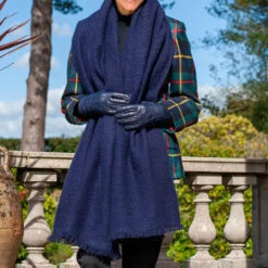 Super Luxe Dark Navy Basket Weave Cashmere Shawl