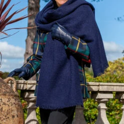 Super Luxe Dark Navy Basket Weave Cashmere Shawl -Elegant Scarf Store navy basket weave cashmere shawl 2