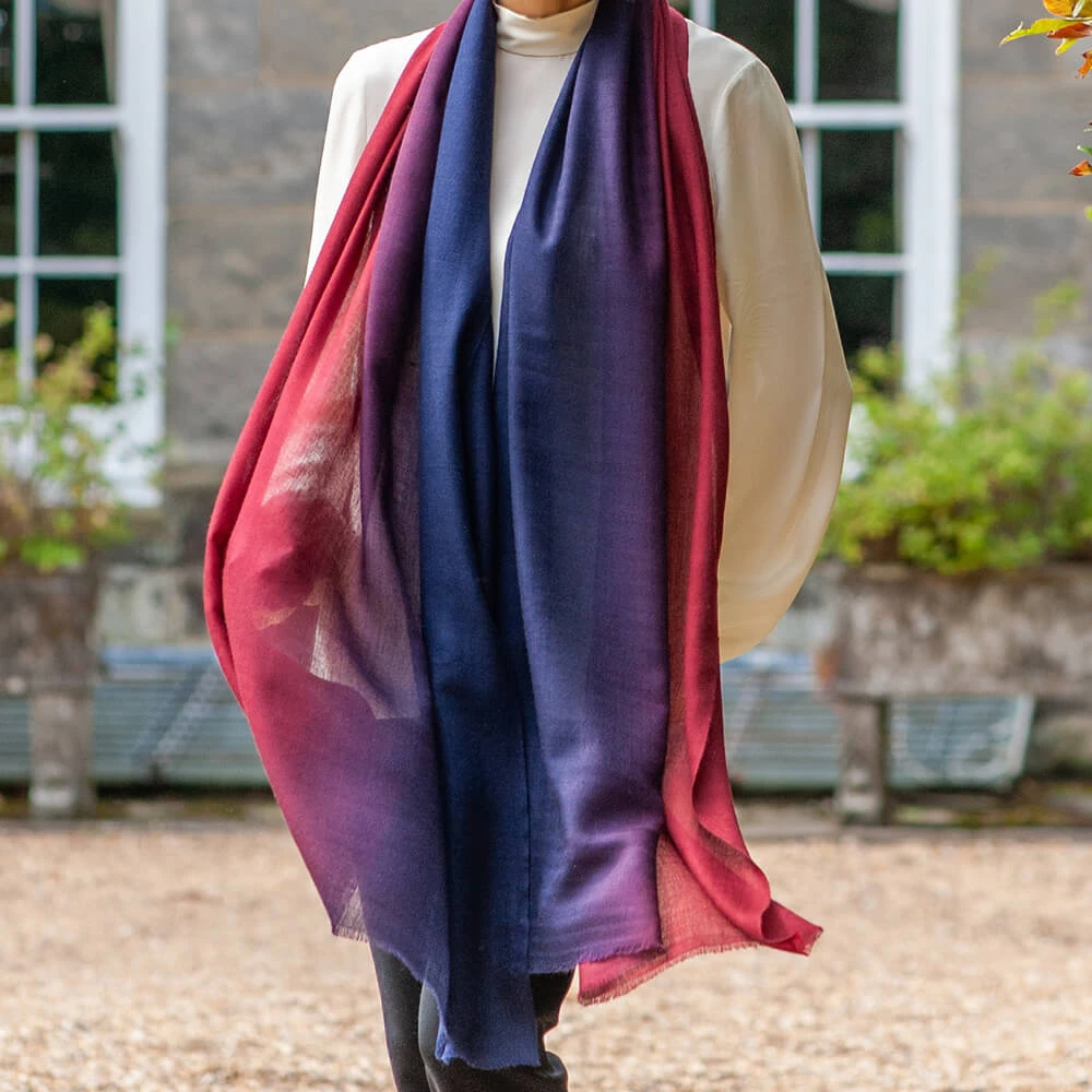 Navy To Burgundy Shaded Cashmere And Silk Wrap 3 Navy To Burgundy Shaded Cashmere And Silk Wrap