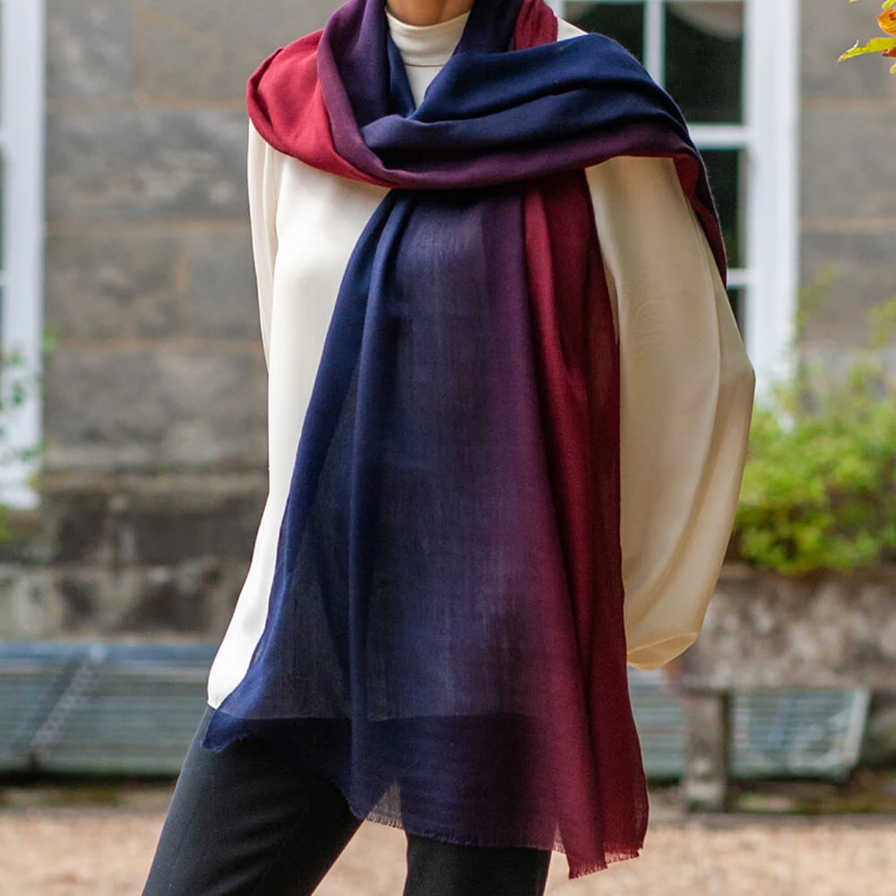 Navy To Burgundy Shaded Cashmere And Silk Wrap 9 Navy To Burgundy Shaded Cashmere And Silk Wrap - Image 7