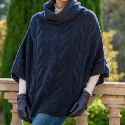 Superluxe Navy Cable Knit Italian Cashmere Poncho